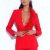 Tops Miss Circle | Yulia Red Suit Blazer With Feather Trim