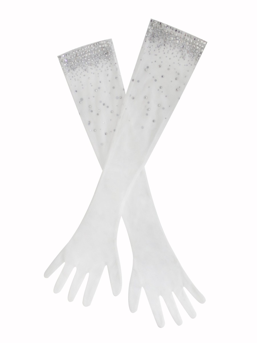 Accessories Miss Circle | Izzy White Crystal Opera-Length Gloves