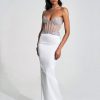 Dresses Miss Circle | Delany White Crystal Corset Satin Gown