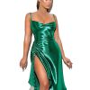 Dresses Miss Circle | Montego Green Satin Side Slit Dress