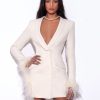 Dresses Miss Circle | Madeline Pearl White Feather Trim Blazer Dress