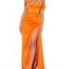 Corsets Miss Circle | Zayda Orange High Slit Corset Satin Gown