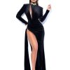 Gowns Miss Circle | Zenaida Black Cutout High Slit Velvet Gown