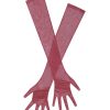 Accessories Miss Circle | Qira Maroon Mesh Opera-Length Gloves