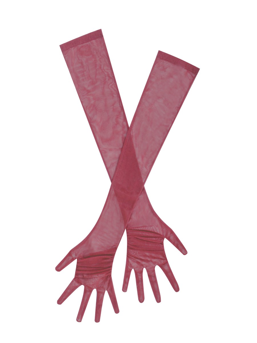 Accessories Miss Circle | Qira Maroon Mesh Opera-Length Gloves