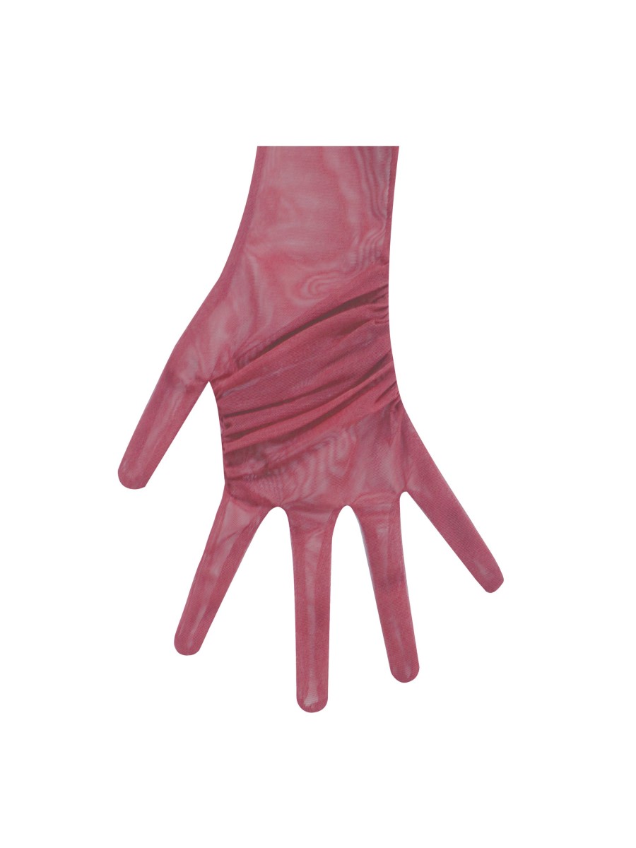 Accessories Miss Circle | Qira Maroon Mesh Opera-Length Gloves