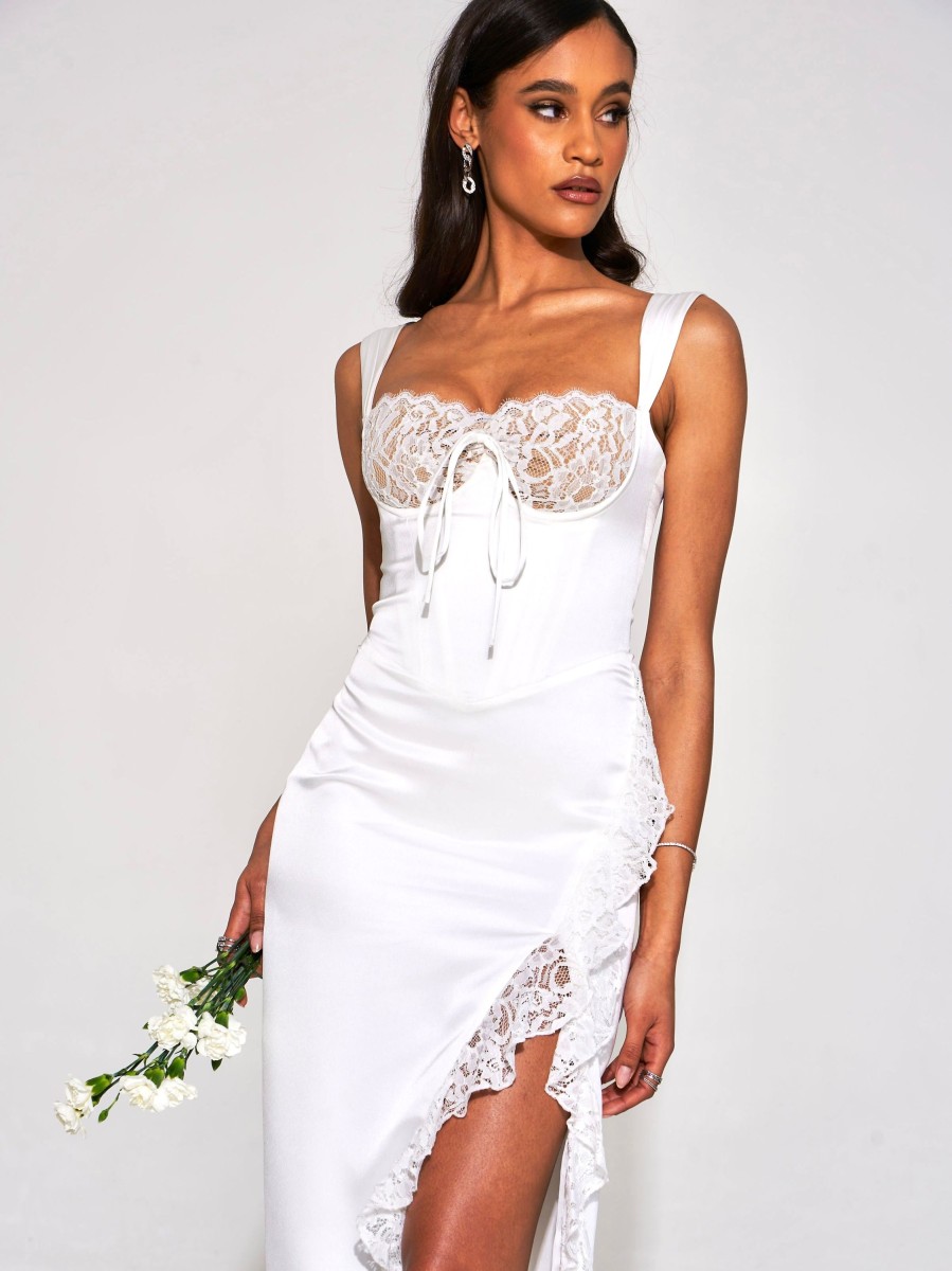 Gowns Miss Circle | Freddie White Lace Satin Maxi Corset Dress