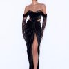 Gowns Miss Circle | Quintessa Black Lace Velvet Corset Off Shoulder Gown