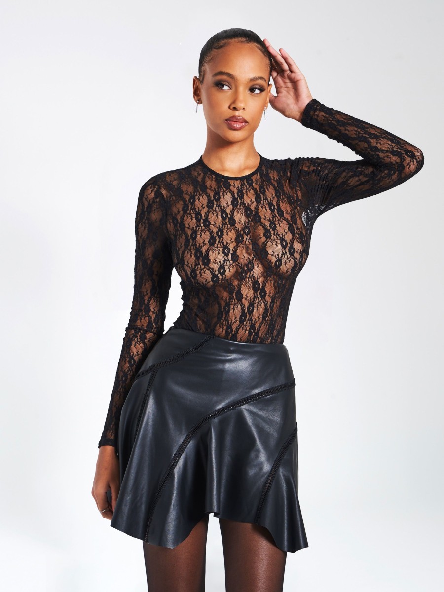 Lace Miss Circle | Maisie Black Lace Long Sleeve Bodysuit