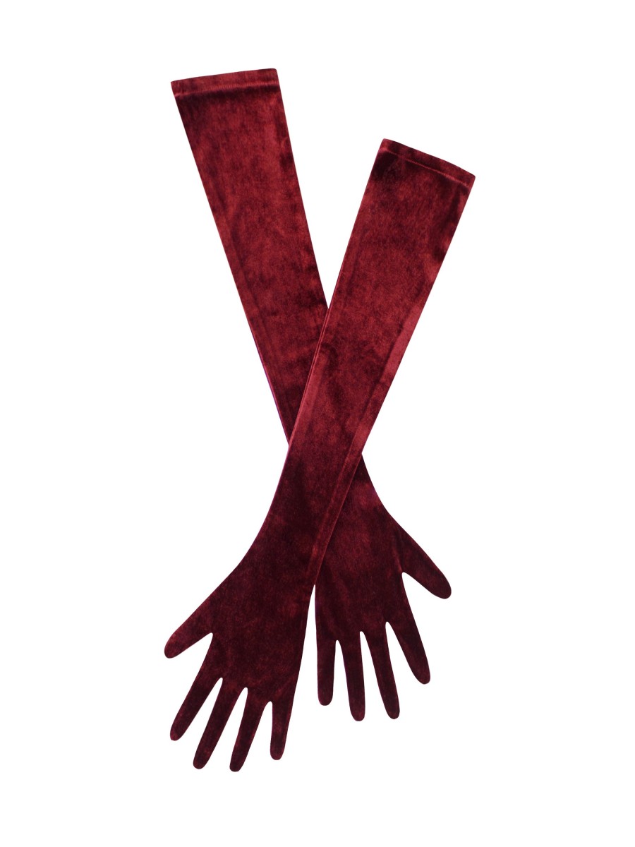 Accessories Miss Circle | Ozella Burgundy Velvet Opera-Length Gloves