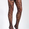 Bottoms Miss Circle | Miss Circle Black Lace Floral Print Tights