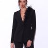 Tops Miss Circle | Yulia Black Suit Blazer With Feather Trim