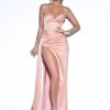 Corsets Miss Circle | Elayna Blush Strappy Satin Corset High Slit Gown