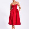 Dresses Miss Circle | Zahra Red Lace Trim Dress