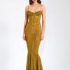 Dresses Miss Circle | Ulani Gold Burnout Velvet Detail Mesh Maxi Dress