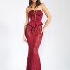 Corsets Miss Circle | Lucinda Burgundy Satin Lace Corset Maxi Dress