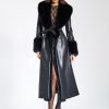 Dresses Miss Circle | Zaida Black Faux Fur Trim Black Vegan Leather Coat