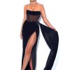 Corsets Miss Circle | Priya Black Draping Corset High Slit Velvet Gown