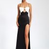 Dresses Miss Circle | Eleanor Black And White Bow Satin Gown