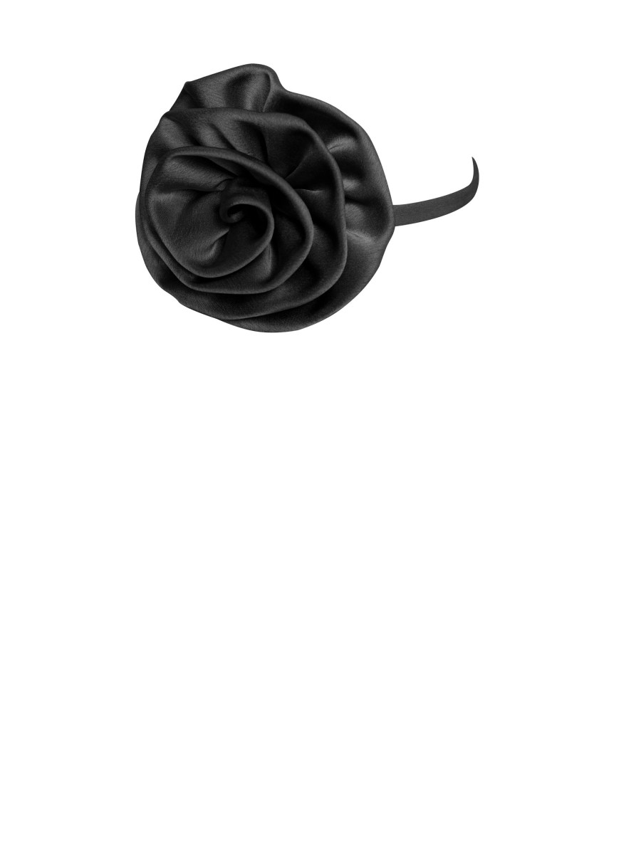 Accessories Miss Circle | Vida Black Satin Rose Flower Choker