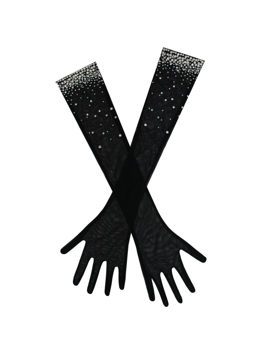 Accessories Miss Circle | Izzy Black Crystal Opera-Length Gloves