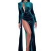 Gowns Miss Circle | Zenaida Emerald Green Cutout High Slit Velvet Gown