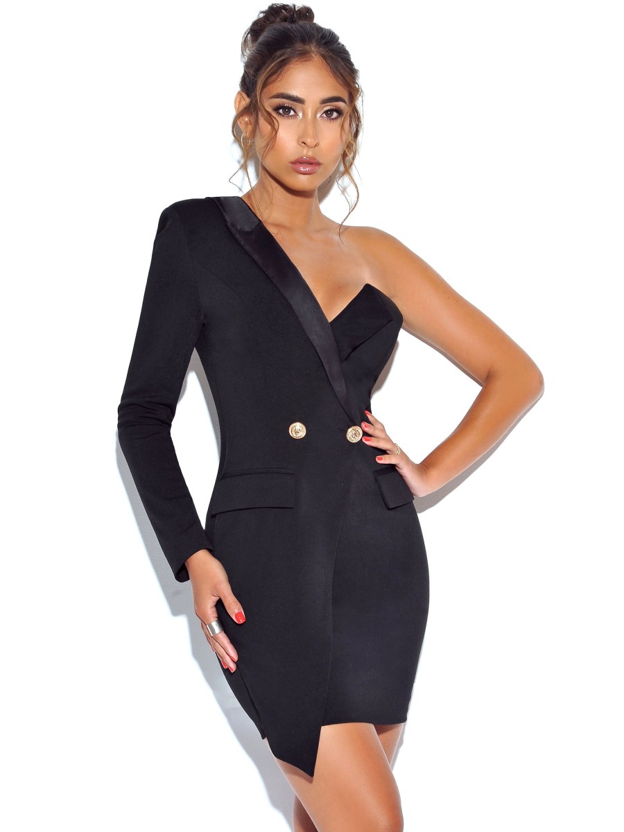 Dresses Miss Circle | Keep One Up Black Crepe Tuxedo Blazer Dress