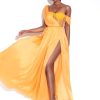 Corsets Miss Circle | Back In Style Orange Chiffon Pleated Corset High Slit Maxi Dress