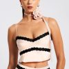 Tops Miss Circle | Yareli Beige Lace Trim Satin Strappy Top