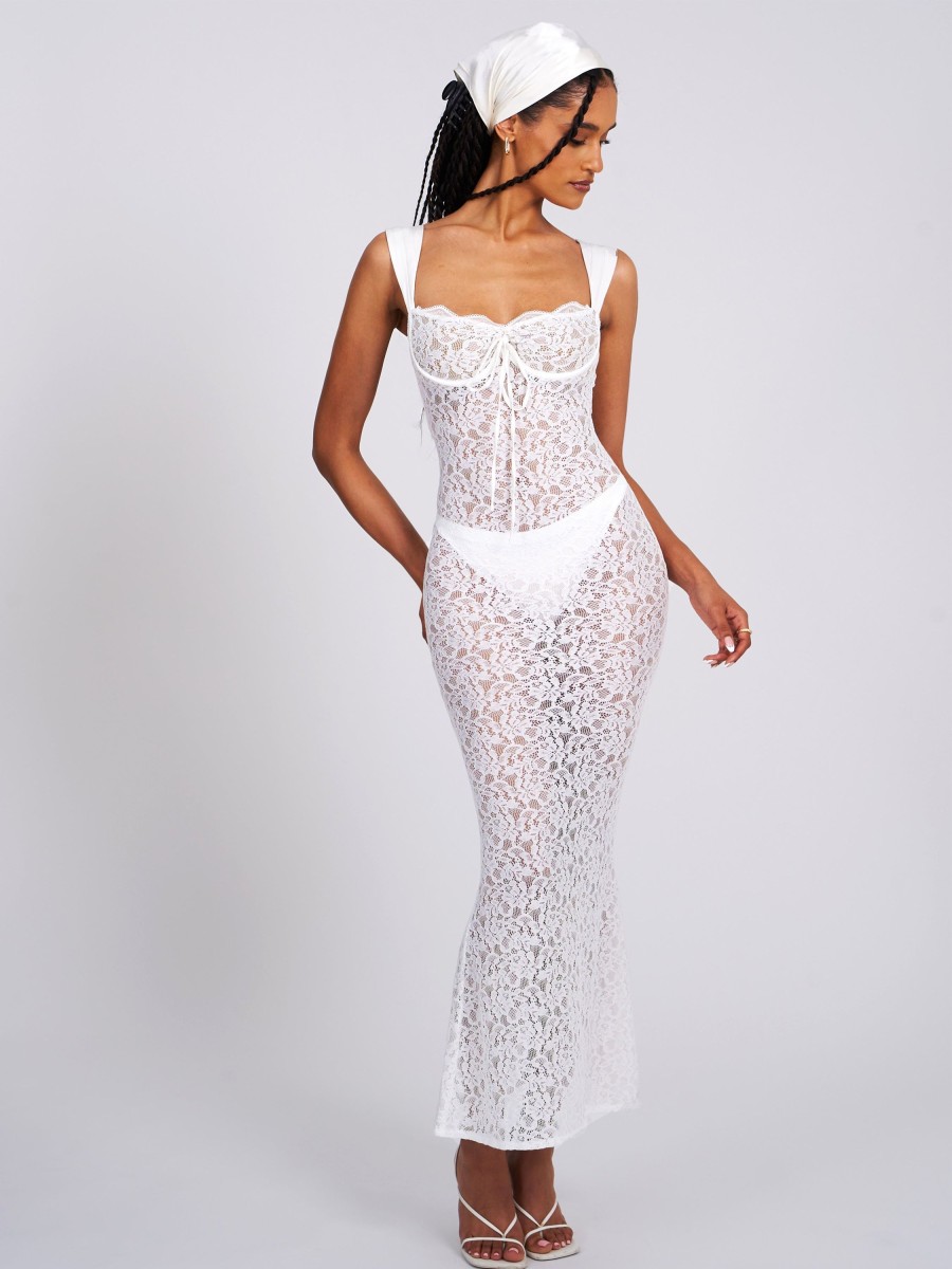 Lace Miss Circle | Veronica White Lace Maxi Dress