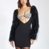 Dresses Miss Circle | Idonea Black Faux Fur Sleeve Crystal Bustier Dress