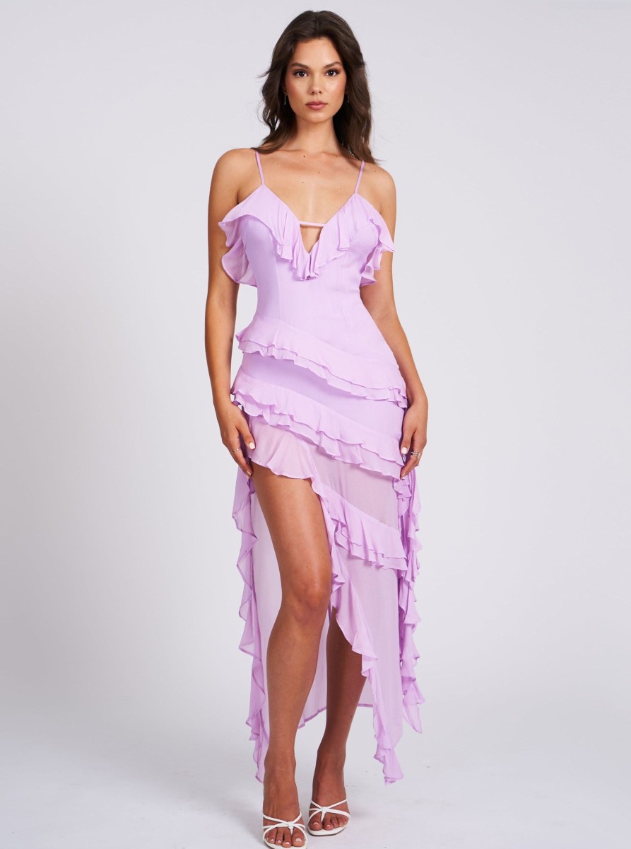 Dresses Miss Circle | Theodora Lilac Rayon Ruffle Maxi Dress