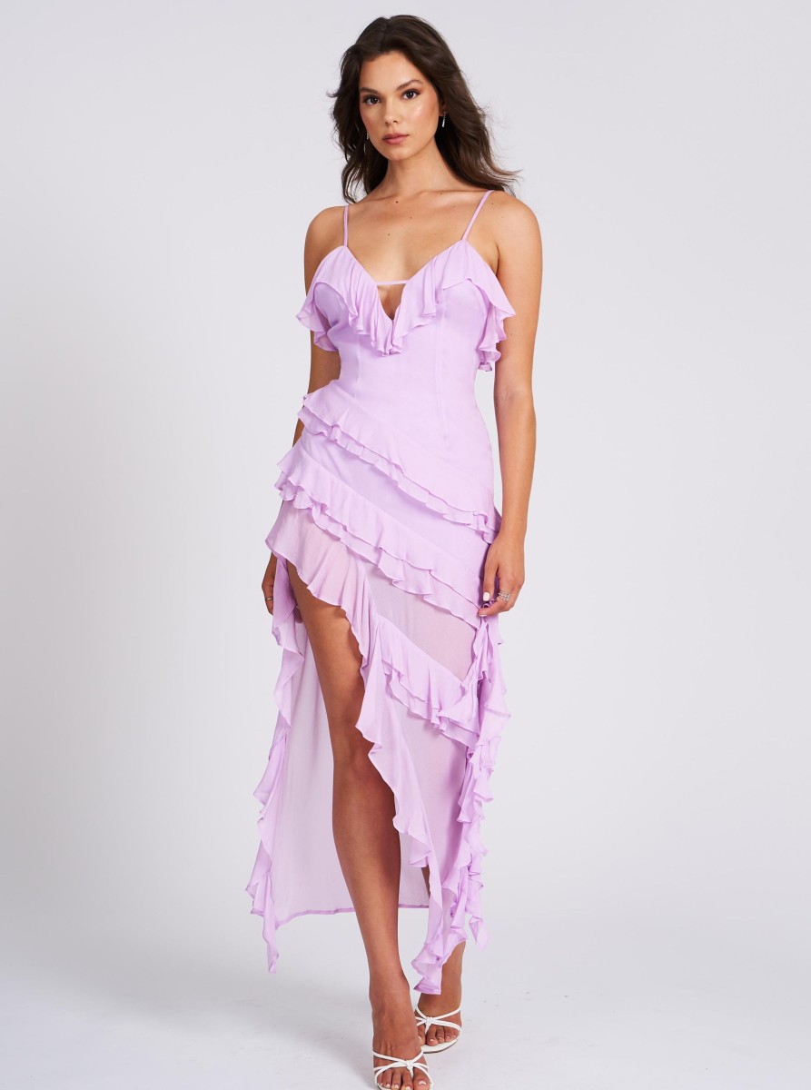 Dresses Miss Circle | Theodora Lilac Rayon Ruffle Maxi Dress