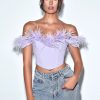 Tops Miss Circle | Oralia Lavender Feather Trim Corset Top