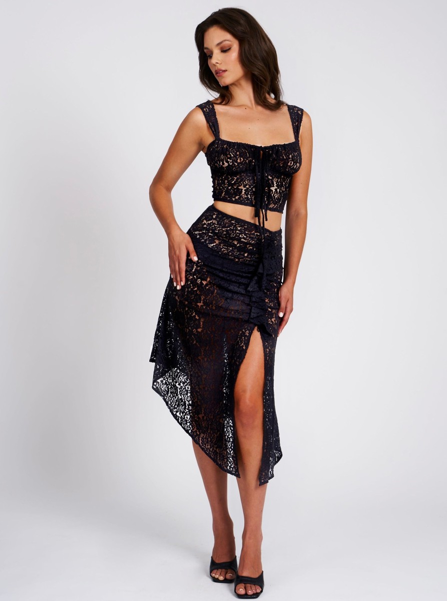 Tops Miss Circle | Uzma Black Lace Crop Top