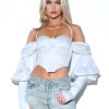 Tops Miss Circle | Evie White Satin Puff Sleeve Corset Top