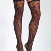 Lace Miss Circle | Miss Circle Black Lace Floral Print Thigh Highs