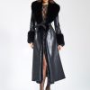 Coats Miss Circle | Zaida Black Faux Fur Trim Black Vegan Leather Coat