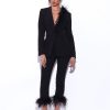 Bottoms Miss Circle | Yanely Black Pants With Feather Trim