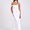 Dresses Miss Circle | Ivona White Halter Neck Double Duchess Satin Gown