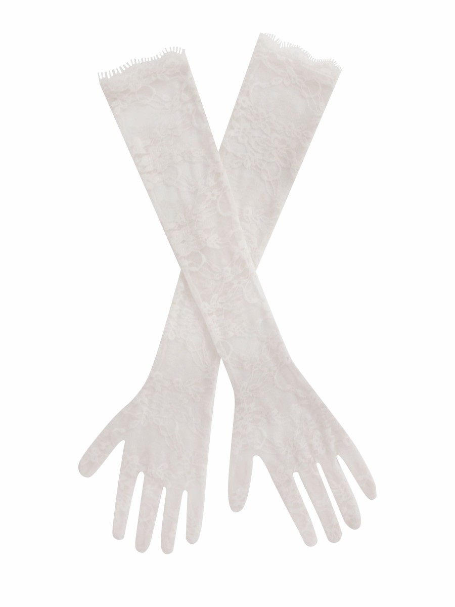 Accessories Miss Circle | Rae White Lace Opera-Length Gloves