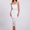 Dresses Miss Circle | Soraya White Knit Crochet Fringe Midi Dress