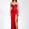 Corsets Miss Circle | Kadesha Red Crystal High Slit Satin Corset Gown