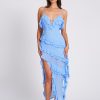 Dresses Miss Circle | Theodora Cornflower Blue Rayon Ruffle Maxi Dress