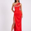 Corsets Miss Circle | Lora Scarlet Crystal Embellished Mesh Satin Corset Gown