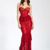 Gowns Miss Circle | Quennell Burgundy Lace Corset Maxi Dress