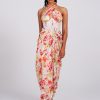 Dresses Miss Circle | Zarina Red Floral Corset Satin Gown With Lace Details