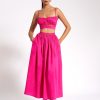 Lace Miss Circle | Martha Fuchsia Cotton Poplin Maxi Skirt With Lace Trim