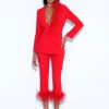 Bottoms Miss Circle | Yanely Red Pants With Feather Trim