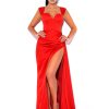 Gowns Miss Circle | Zayda Red High Slit Corset Satin Gown